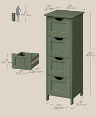 VASAGLE Floor Storage Cabinet Freestanding Organizer w/ 4 Drawers - Green