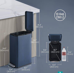 SONGMICS 13 Gallon (50 L) Slim Flute Trash Can Stainless Steel w/ Pedal - Midnight Blue
