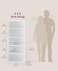 VASAGLE 5-Tier Bookshelf Storage Organizer - White