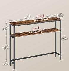 VASAGLE 39.4" Sofa Console Table 2-Tier Narrow w/ 2 Shelves - Brown