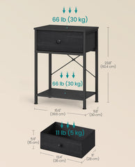 SONGMICS Nightstand Small Side Narrow End Table w/ Fabric Drawer - Black