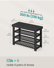 SONGMICS 27.6" Shoe Rack Bench 4 Tier Bamboo Entryway  - Black