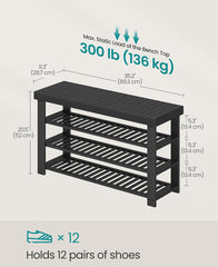 SONGMICS 35.2" Shoe Rack Bench 4 Tier Bamboo Entryway - Black