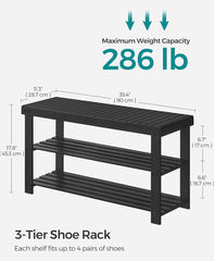 SONGMICS 35.4" Shoe Rack Bench 3 Tier Bamboo Entryway - Black
