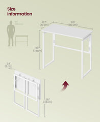 VASAGLE Folding Small Computer Desk Foldable Table - White