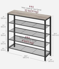 VASAGLE Shoe Rack w/ 4 Mesh Shelves & Large Top Entryway - Greige / Black
