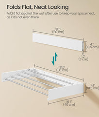 SONGMICS Clothes Drying Rack Wall-Mounted Foldable w/ Storage Shelf - White