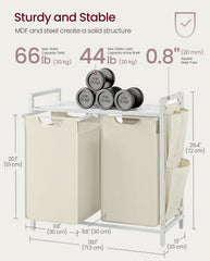 VASAGLE 2 x 12.1 Gallons (46 L) Laundry Hamper w/ Shelf 2 Pull-Out Bags- White
