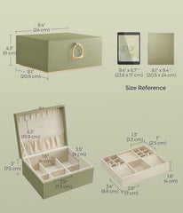 SONGMICS 2-Layer Jewelry Box w/ Handle Removable Tray - Green