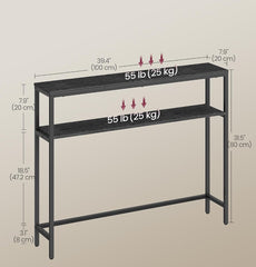 VASAGLE 39.4" Console 2-Tier Narrow Sofa Table w/ 2 Shelves - Charcoal Gray