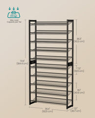 SONGMICS Metal Shoe Rack 10-Tier Shoe Orgainzer Stackable - Black