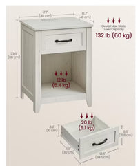 VASAGLE Nightstand w/ Charging Station Farmhouse Style w/ Open Compartment - Rustic White