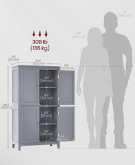 VASAGLE Bathroom Floor Storage Cabinet w/ 4 Doors & Adjustable Shelves - Dove Gray
