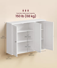 VASAGLE Wall Mounted Cabinet Bathroom Storage w/ 3 Doors & Adjustable Shelf - White