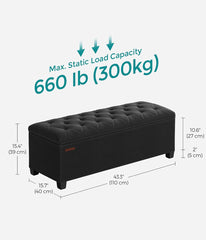 SONGMICS 43" Metal Storage Ottoman Bench Foot Rest w/ Legs - Black