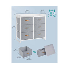 SONGMICS Kids Dresser w/ 6 Fabric Drawers - White / Gray