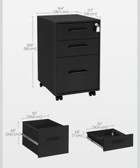 SONGMICS File Cabinet Office Filing 3 Draw Cabinet w/ Lock - Black