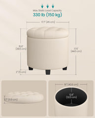 SONGMICS Makeup Stool Round Storage Pouf Padded Footrest Removable Lid - Beige