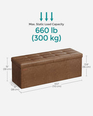 SONGMICS 43" Folding Storage Ottoman Bench w/ Flipping Lid - Coffee Brown