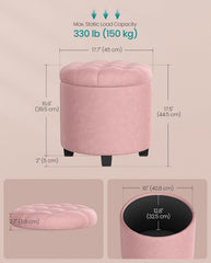SONGMICS Makeup Stool Round Storage Pouf Padded Footrest Removable Lid - Pink