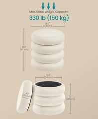 SONGMICS Makeup Stool Round Storage Pouf Padded Footrest Removable Lid - Cream White
