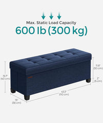 SONGMICS 43" Storage Ottoman Bench Foldable Foot Rest w/ Legs - Midnight Blue