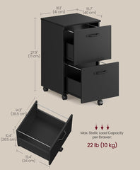 VASAGLE 2-Drawer File Cabinet Small Rolling Filing Cabinet - Black