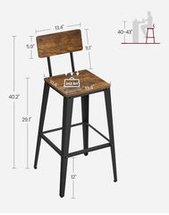 VASAGLE 29.7" Tall Barstool Steel Frame w/ Back Set of 2 - Brown