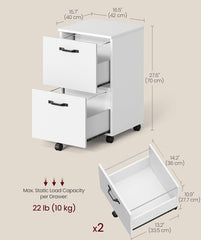VASAGLE 2-Drawer File Cabinet Small Rolling Filing Cabinet - White