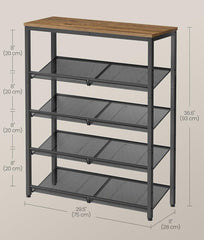 VASAGLE 5-Tier Shoe Rack Adjustable Freestanding Organizer w/ Storage Shelves - Honey Brown