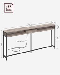 VASAGLE 70.9" Console Table with Outlet w/ Shelves - Greige / Black