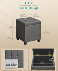 SONGMICS Square Storage Ottoman w/ Hinged Lid - Dark Gray