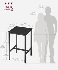 VASAGLE Bar Table Kitchen Dining High Top Pub Square w/ Steel Frame - Black