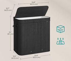 SONGMICS 39.6 Gallons Bamboo Laundry Hamper w/ 3 Compartmentd & Lid - Black