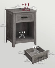 VASAGLE Farmhouse Nightstands w/ Charging Station - Misty Gray