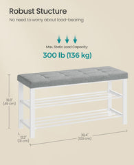 SONGMICS 39.4" Shoe Bench Storage Bench Entryway w/ Cushion - Gray / White