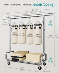 SONGMICS Clothes Rack Heavy-Duty Rolling Garment Rack w/ Shelf - Silver