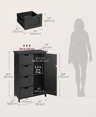 VASAGLE Floor Storage Cabinet Farmhouse w/ 4 Drawers & 1 Door - Black