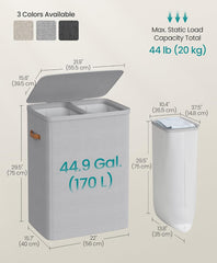 SONGMICS 170L Laundry Hamper Basket w/ 2 Compartments & Lid - Dove Gray