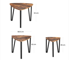 VASAGLE Industrial Nesting Coffee Table Rustic Brown Set of 3 - Black