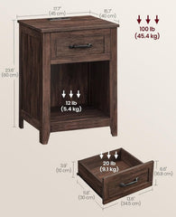 VASAGLE Farmhouse Nightstand w/ Charging Station - Maroon