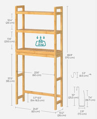 SONGMICS 3-Tier Bamboo Over The Toilet Storage w/ Adjustable Shelf - Natural Beige