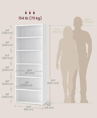 VASAGLE 6-Tier Open Bookshelf Bookcase w/ Adjustable Storage Shelves - White