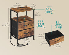 SONGMICS Nightstand w/ Charging Station w/ 2 Fabric Drawers - Brown