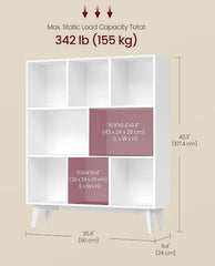 VASAGLE Mid-Century Modern 8-Cube Bookshelf Bookcase w/ legs - White