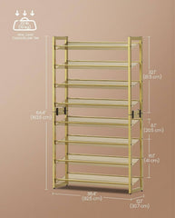 SONGMICS 8-Tier Metal Shoe Rack Orgainzer Stackable - Gold