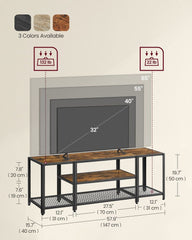 VASAGLE 3 Tier Modern TV Stand w/ Mesh Storage - Brown