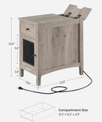 VASAGLE Side End Table with Storage w/ USB Ports & Outlets - Greige