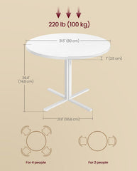 VASAGLE 31.5" Dining Small Round Kitchen Table for 4 People - White