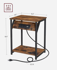 VASAGLE Side End Table w/ Charging Station Set of 2 - Brown ***open box***